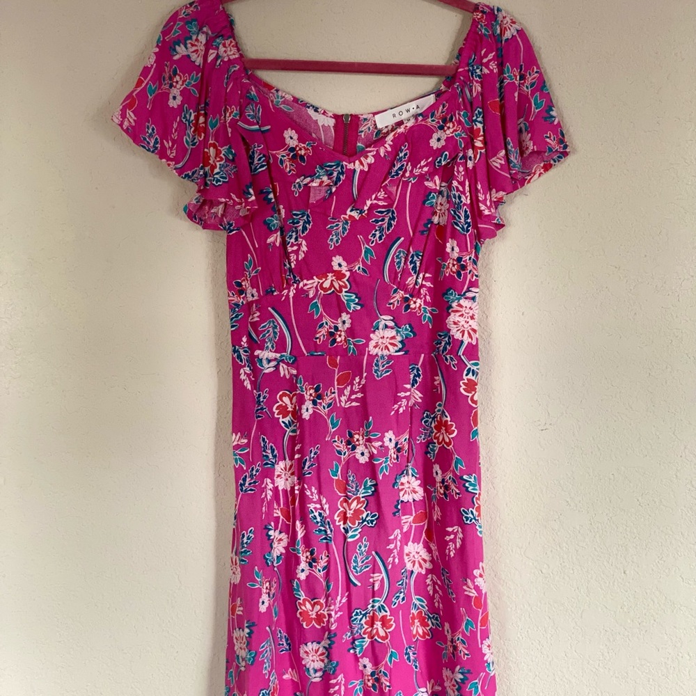 Pink, floral, ruffle, a line dress